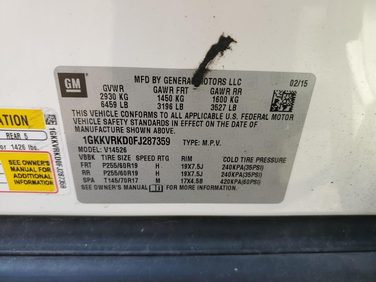 2015 GMC Acadia Slt-1 VIN: 1GKKVRKD0FJ287359 Lot: 68190705