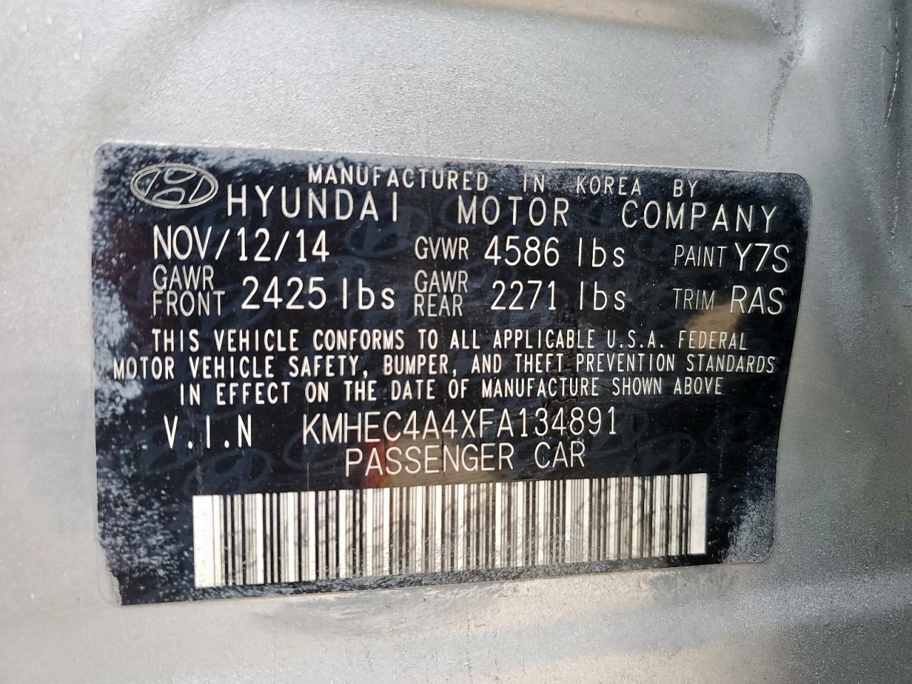 2015 Hyundai Sonata Hybrid VIN: KMHEC4A4XFA134891 Lot: 70047765