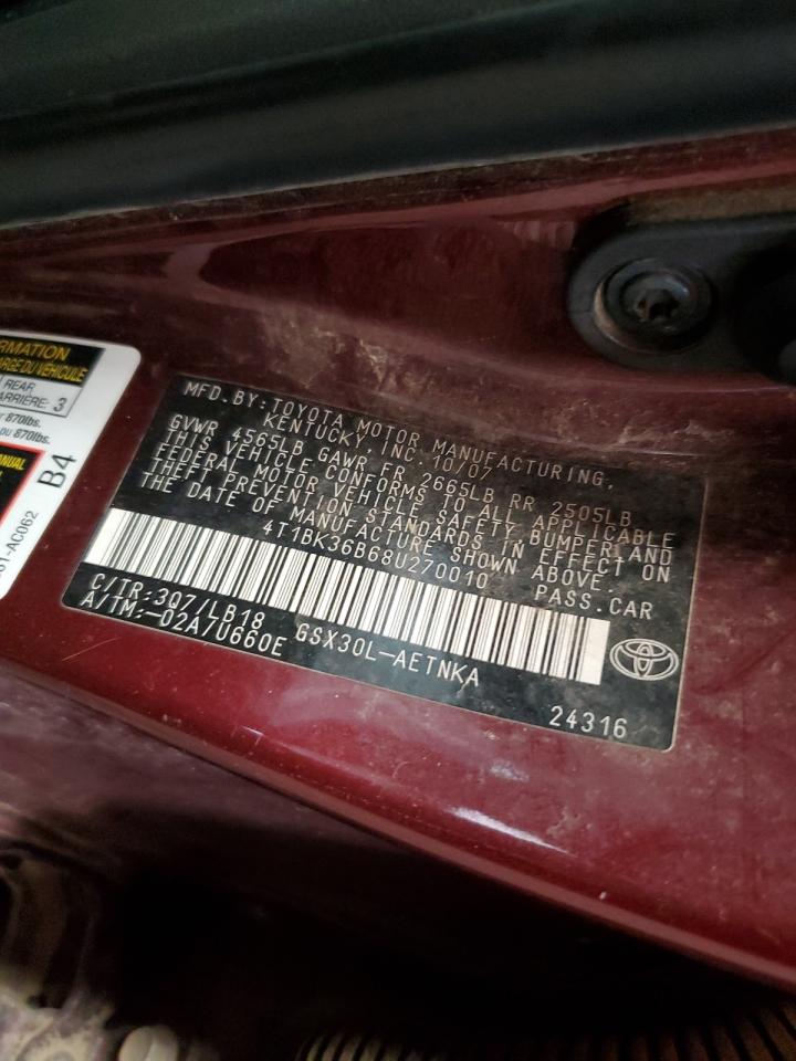 2008 Toyota Avalon Xl VIN: 4T1BK36B68U270010 Lot: 68589085