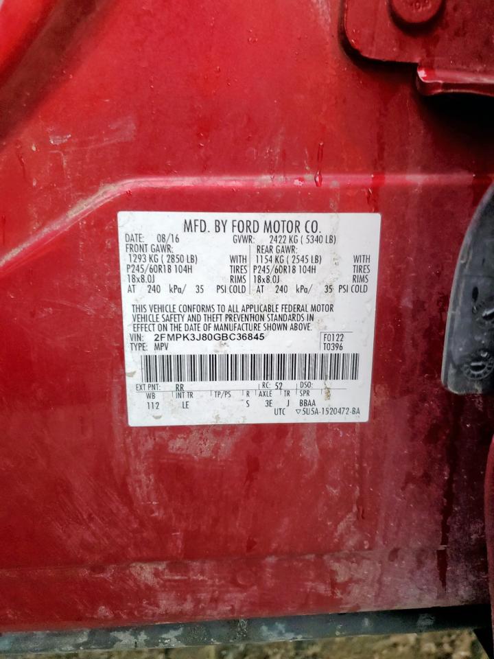 2016 Ford Edge Sel VIN: 2FMPK3J80GBC36845 Lot: 70287925