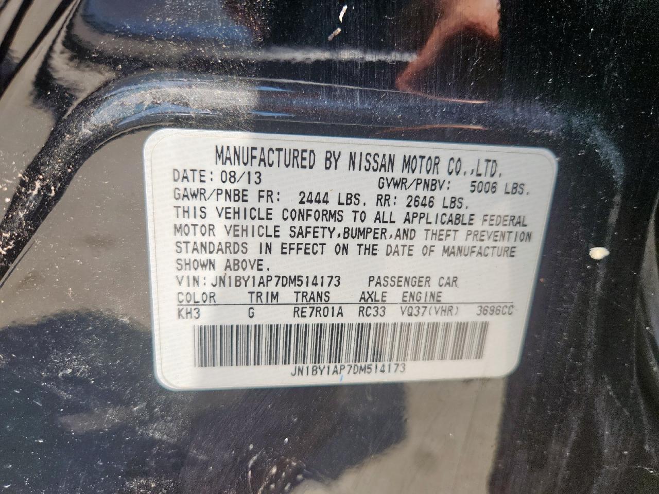 2013 Infiniti M37 VIN: JN1BY1AP7DM514173 Lot: 67377655