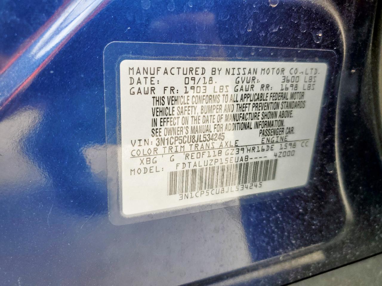 3N1CP5CU8JL534245 2018 Nissan Kicks S