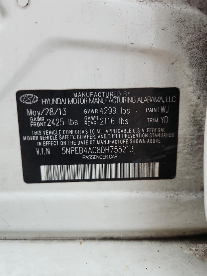 2013 Hyundai Sonata Gls VIN: 5NPEB4AC8DH755213 Lot: 70025605