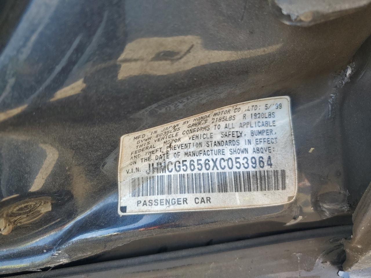 1999 Honda Accord Ex VIN: JHMCG5656XC053964 Lot: 67330053