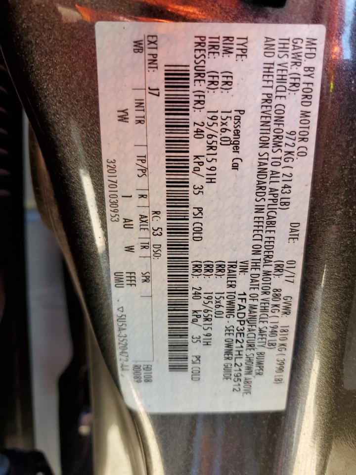 2017 Ford Focus S VIN: 1FADP3E21HL219512 Lot: 69883924