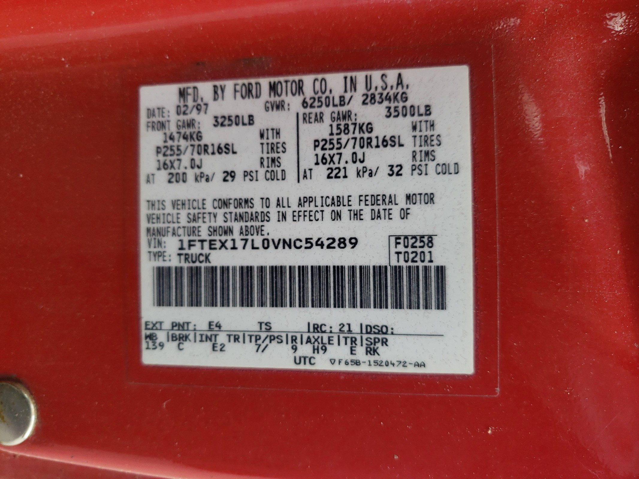 1FTEX17L0VNC54289 1997 Ford F150