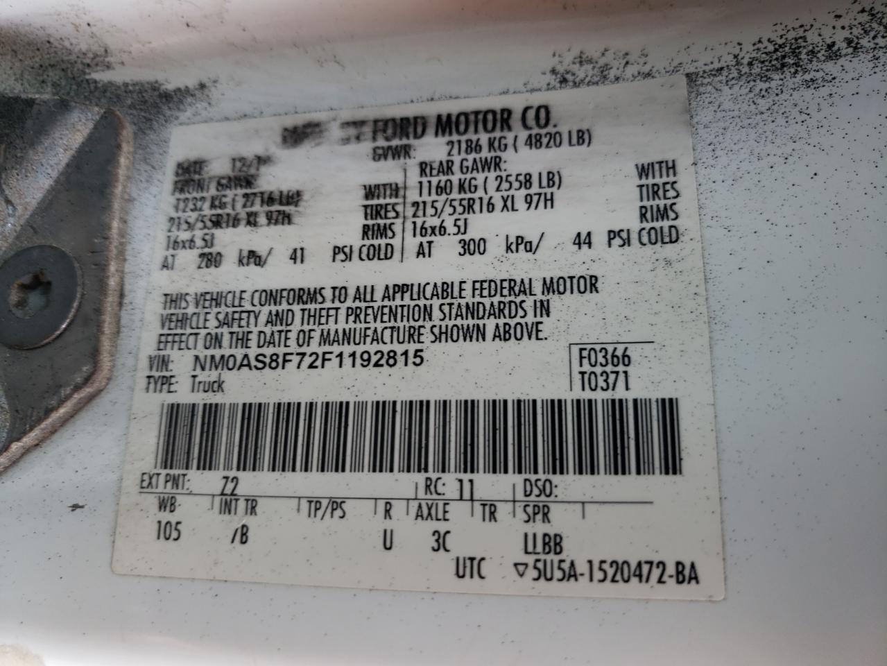 NM0AS8F72F1192815 2015 Ford Transit Connect Xlt