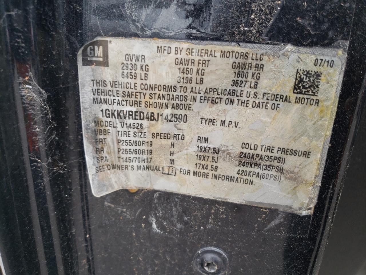 2011 GMC Acadia Slt-1 VIN: 1GKKVRED4BJ142590 Lot: 54495784