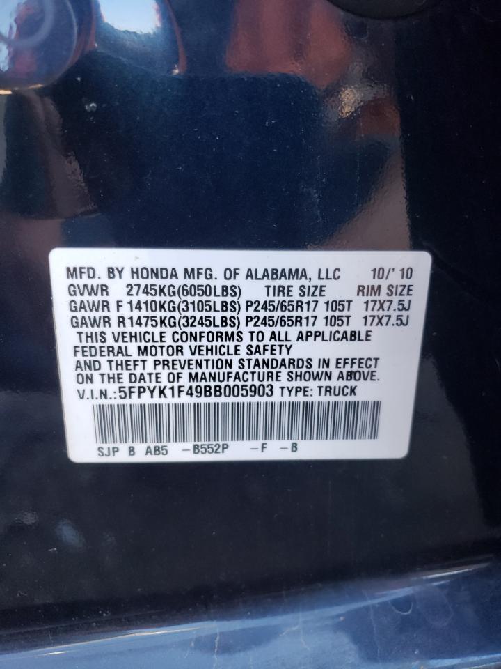 2011 Honda Ridgeline Rts VIN: 5FPYK1F49BB005903 Lot: 68252243