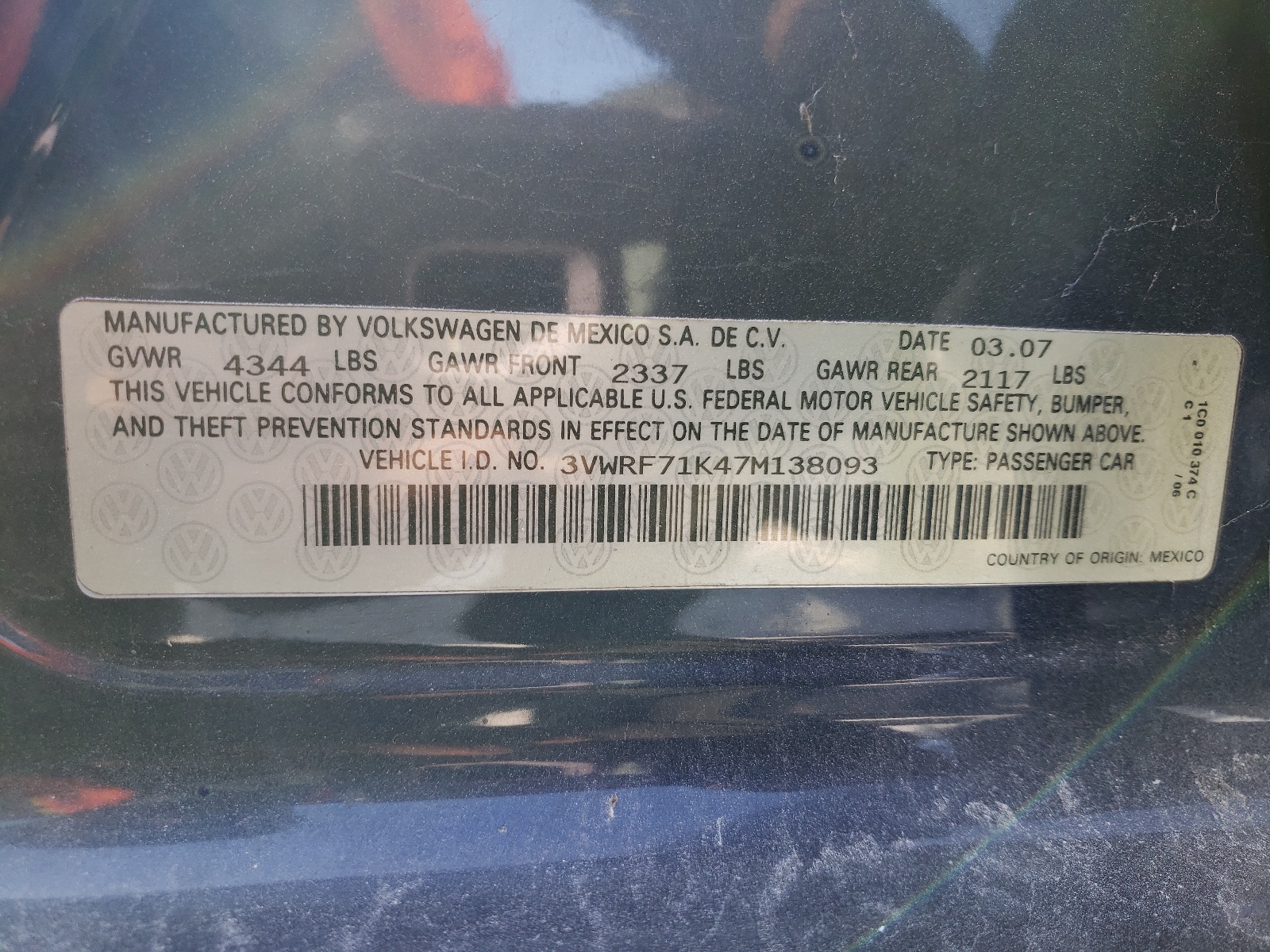 3VWRF71K47M138093 2007 Volkswagen Jetta 2.5 Option Package 1