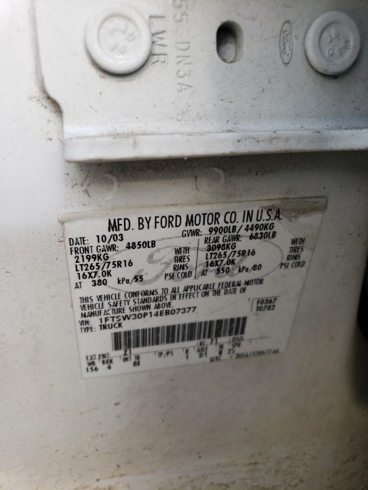 2004 Ford F350 Srw Super Duty VIN: 1FTSW30P14EB07377 Lot: 64670273