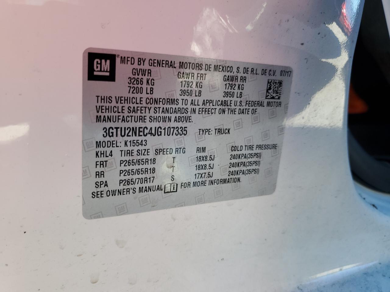 3GTU2NEC4JG107335 2018 GMC Sierra K1500 Slt