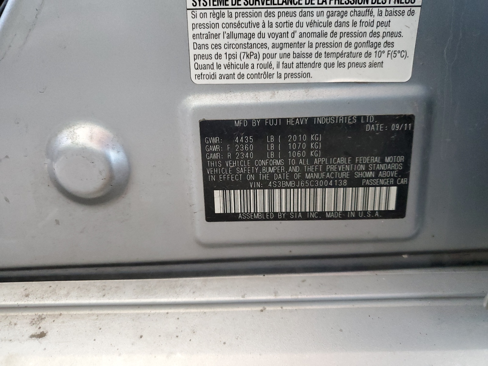 4S3BMBJ65C3004138 2012 Subaru Legacy 2.5I Limited