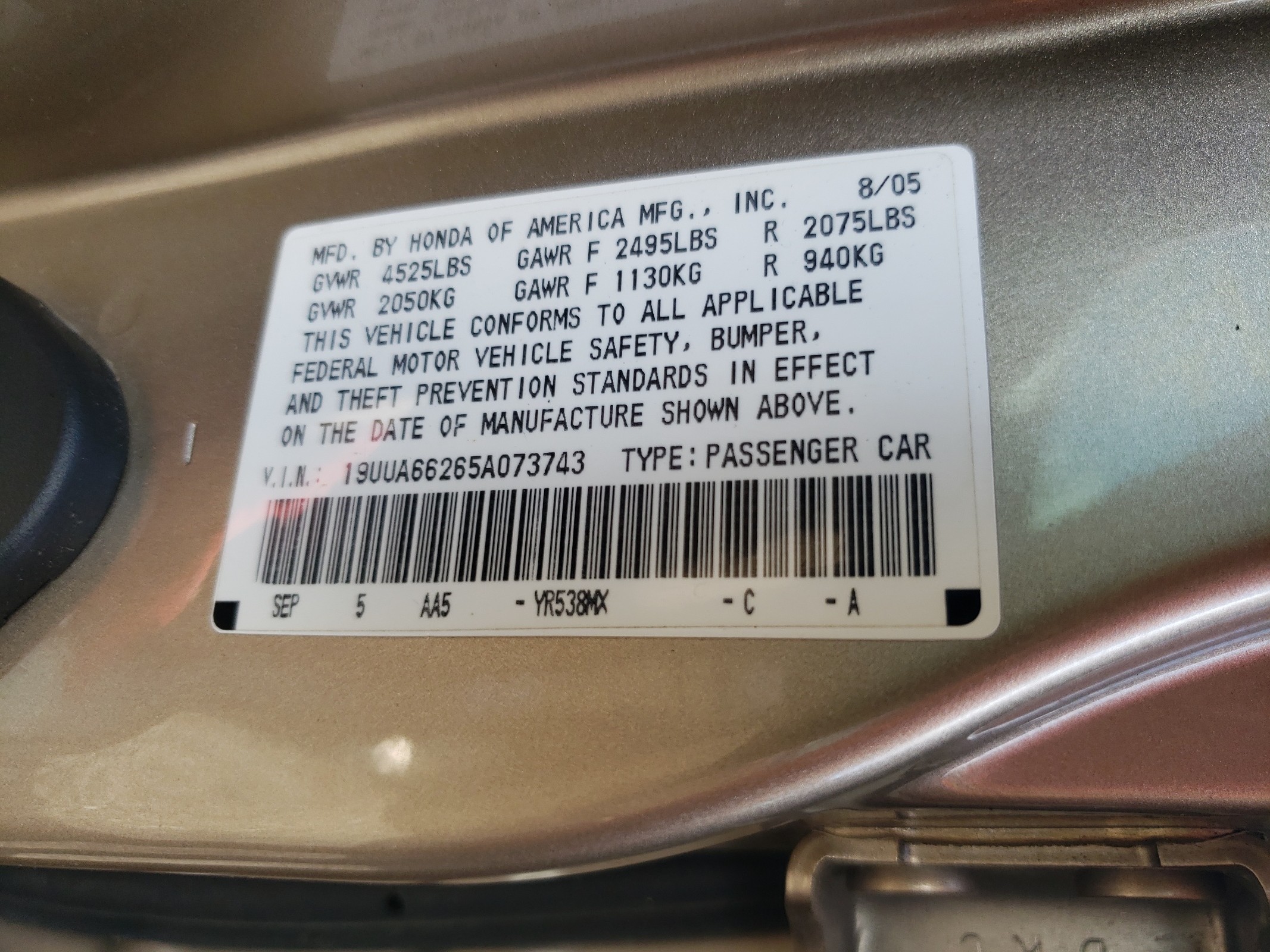 19UUA66265A073743 2005 Acura Tl