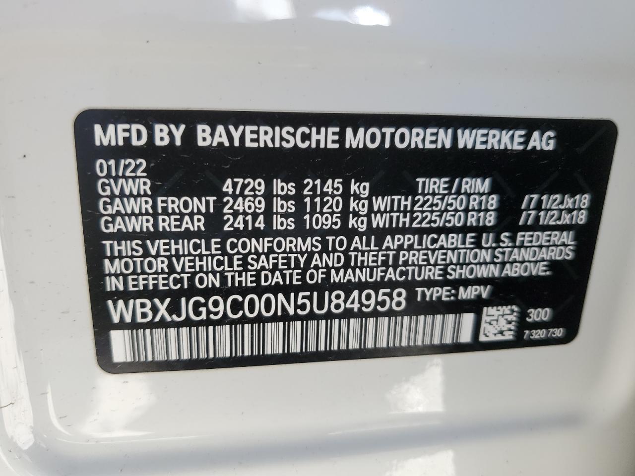 2022 BMW X1 xDrive28I VIN: WBXJG9C00N5U84958 Lot: 67145043