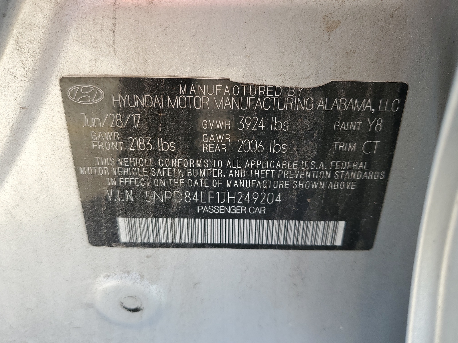 5NPD84LF1JH249204 2018 Hyundai Elantra Sel