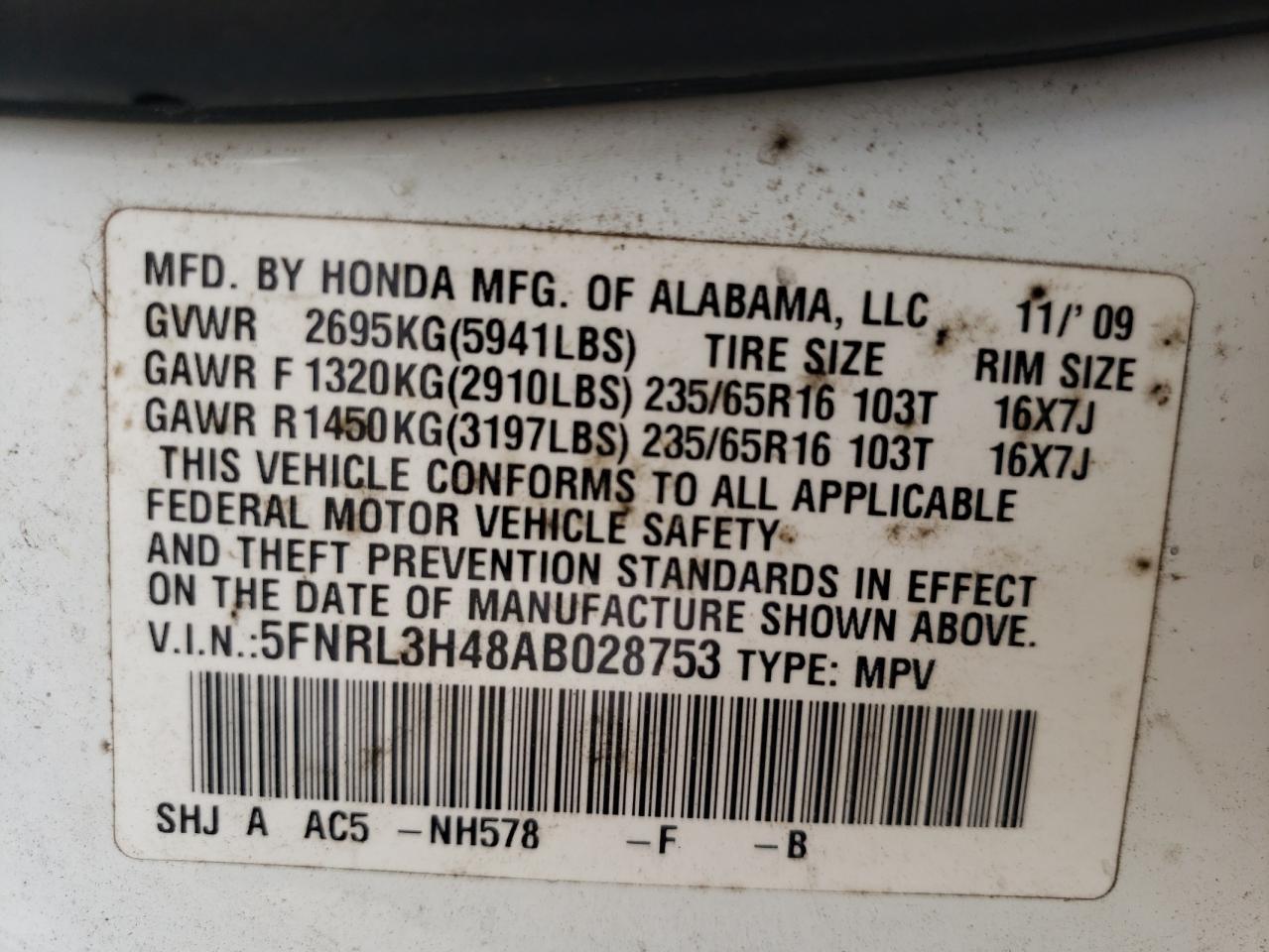 2010 Honda Odyssey Ex VIN: 5FNRL3H48AB028753 Lot: 70334684