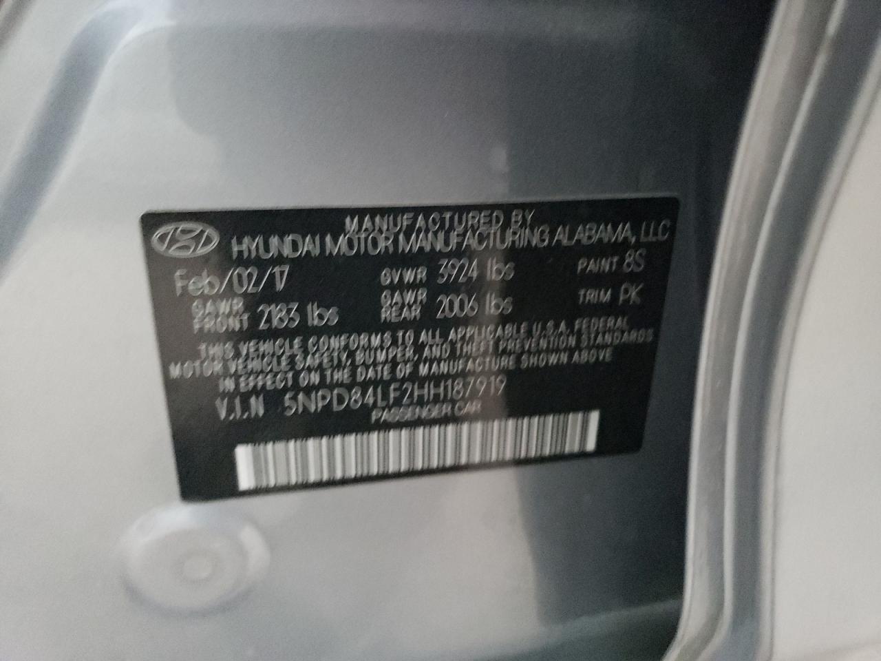 5NPD84LF2HH187919 2017 Hyundai Elantra Se