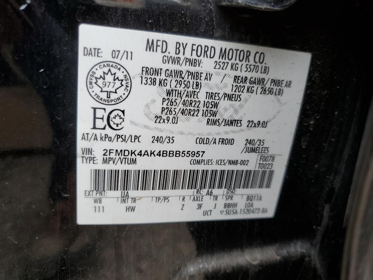 2FMDK4AK4BBB55957 2011 Ford Edge Sport