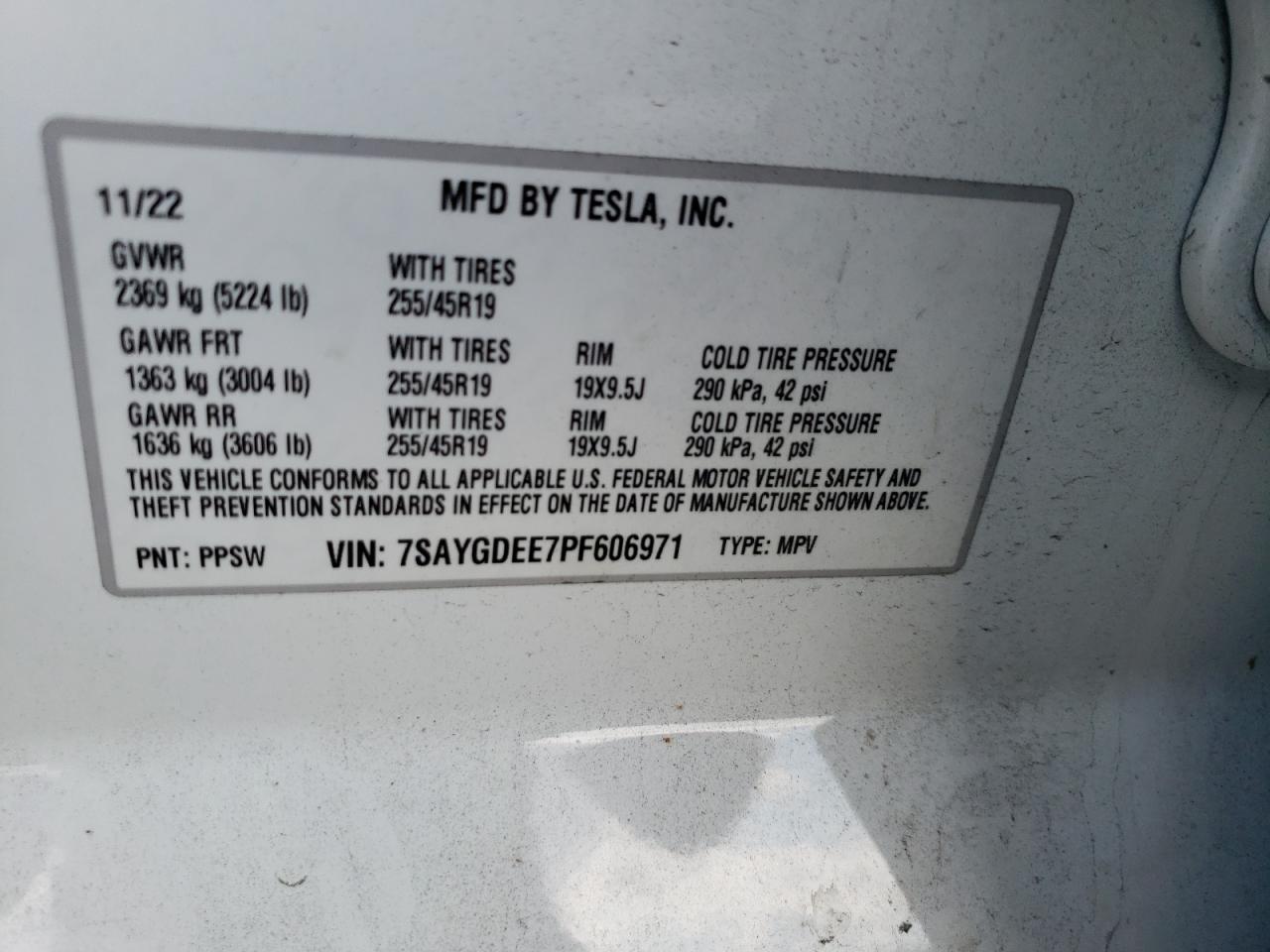 2023 Tesla Model Y VIN: 7SAYGDEE7PF606971 Lot: 66373563