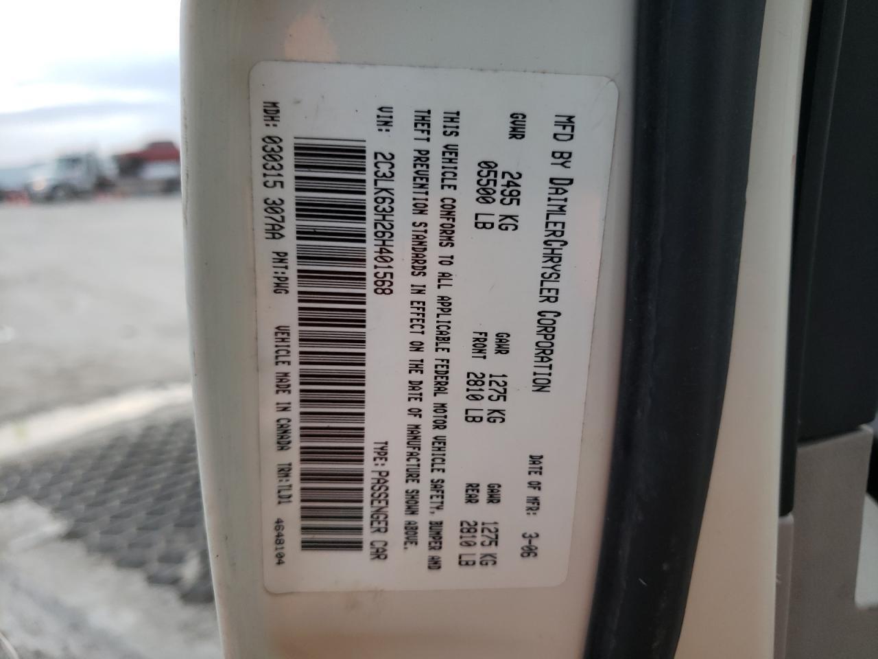 2006 Chrysler 300C VIN: 2C3LK63H26H401568 Lot: 68535923