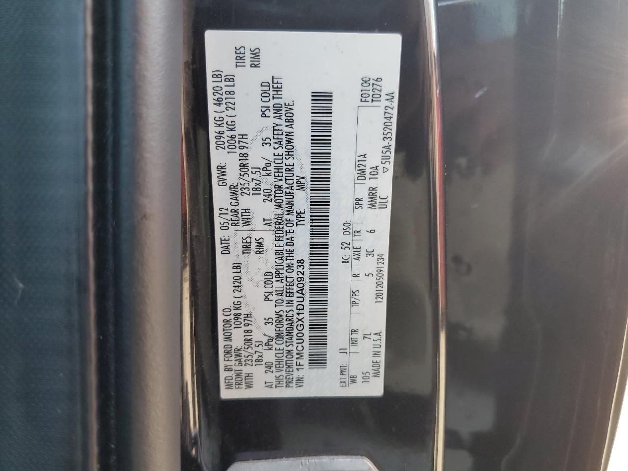 1FMCU0GX1DUA09238 2013 Ford Escape Se