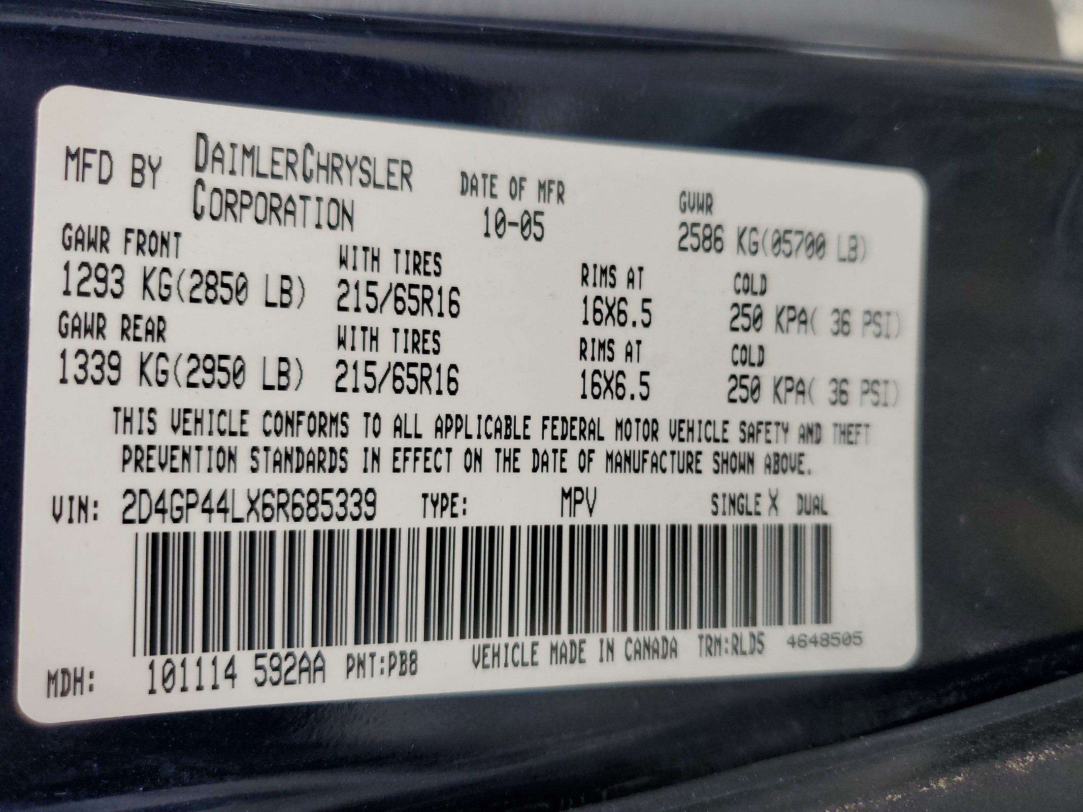 2D4GP44LX6R685339 2006 Dodge Grand Caravan Sxt