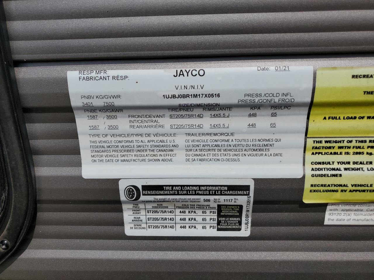 2021 Jayco Jayflight VIN: 1UJBJ0BR1M17X0516 Lot: 67159463