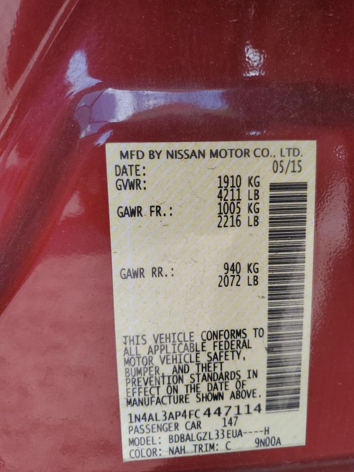 2015 Nissan Altima 2.5 VIN: 1N4AL3AP4FC447114 Lot: 89656535