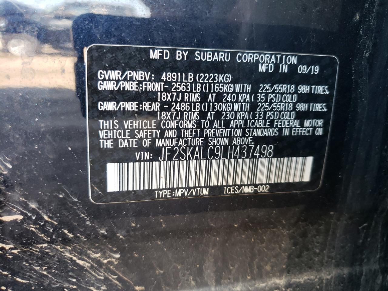 2020 Subaru Forester Sport VIN: JF2SKALC9LH437498 Lot: 64461213