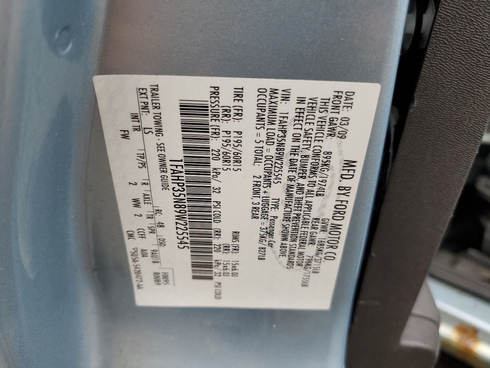 1FAHP35N89W225545 2009 Ford Focus Se