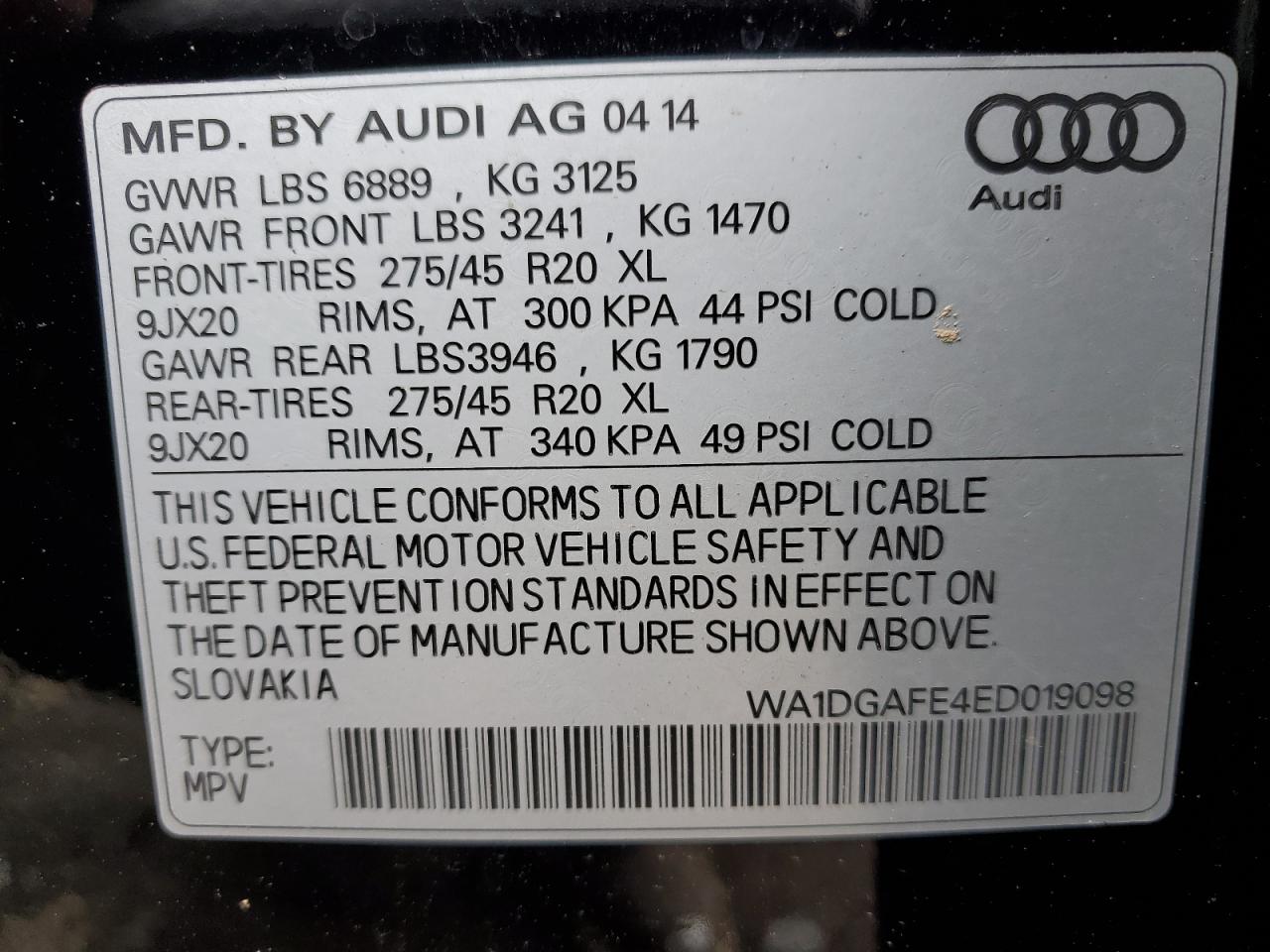 2014 Audi Q7 Prestige VIN: WA1DGAFE4ED019098 Lot: 69567553