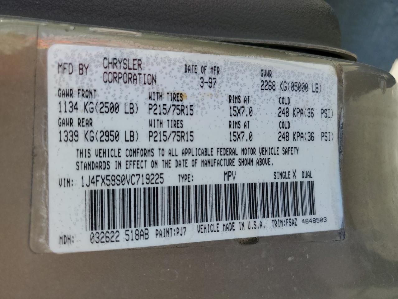 1997 Jeep Grand Cherokee Laredo VIN: 1J4FX58S0VC719225 Lot: 66762923