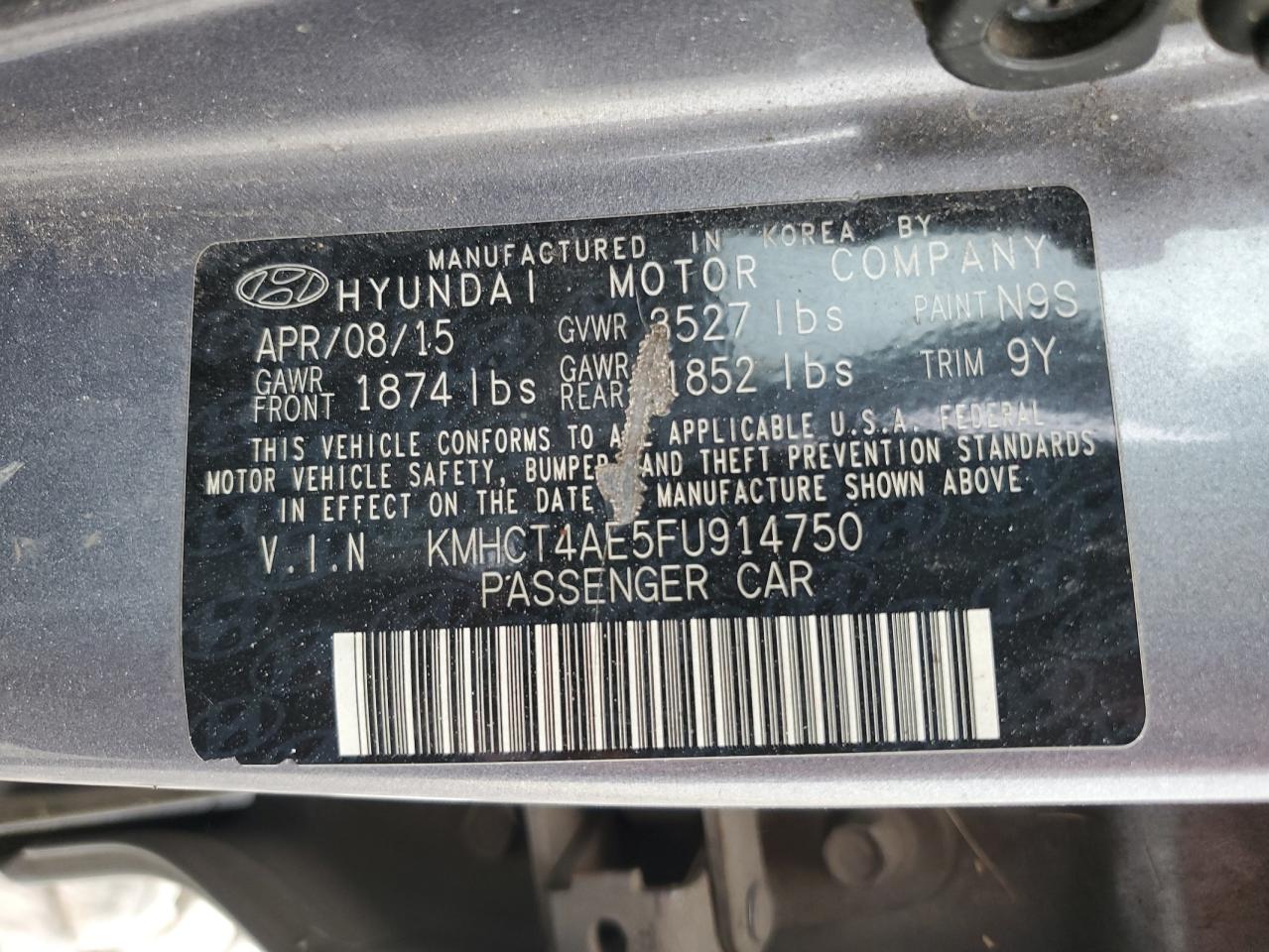 KMHCT4AE5FU914750 2015 Hyundai Accent Gls