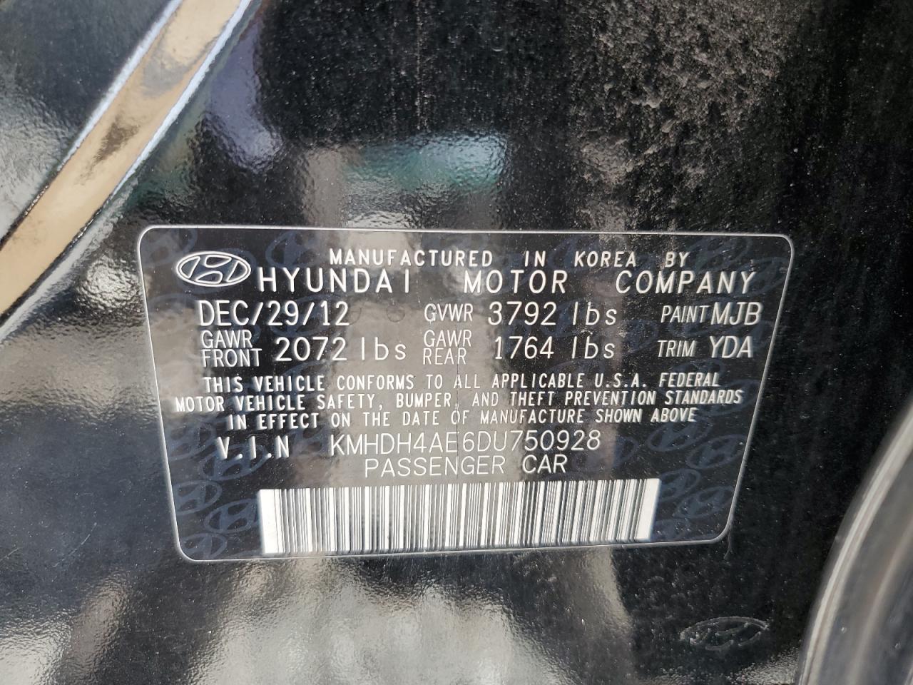 2013 Hyundai Elantra Gls VIN: KMHDH4AE6DU750928 Lot: 67030843