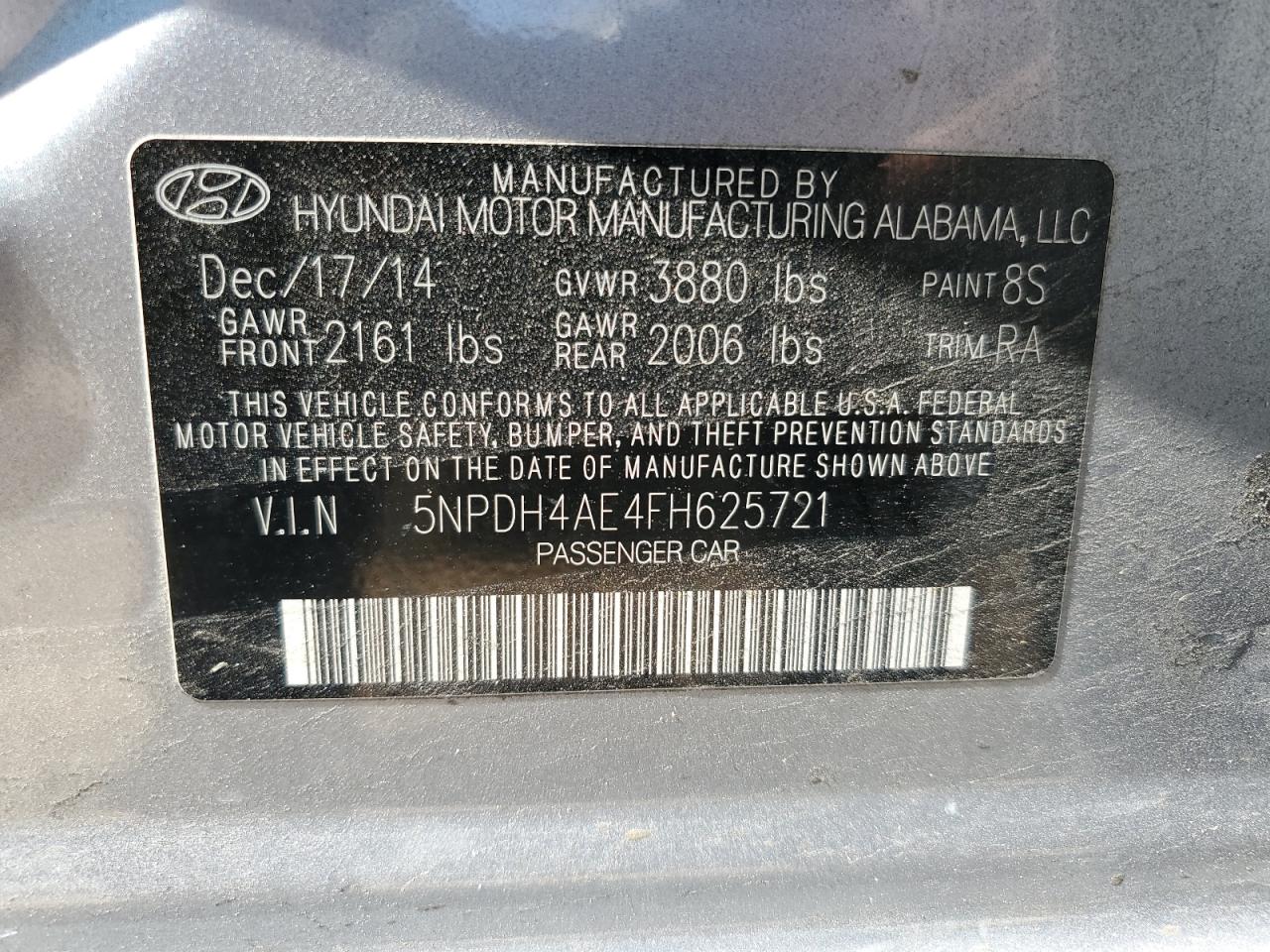 5NPDH4AE4FH625721 2015 Hyundai Elantra Se