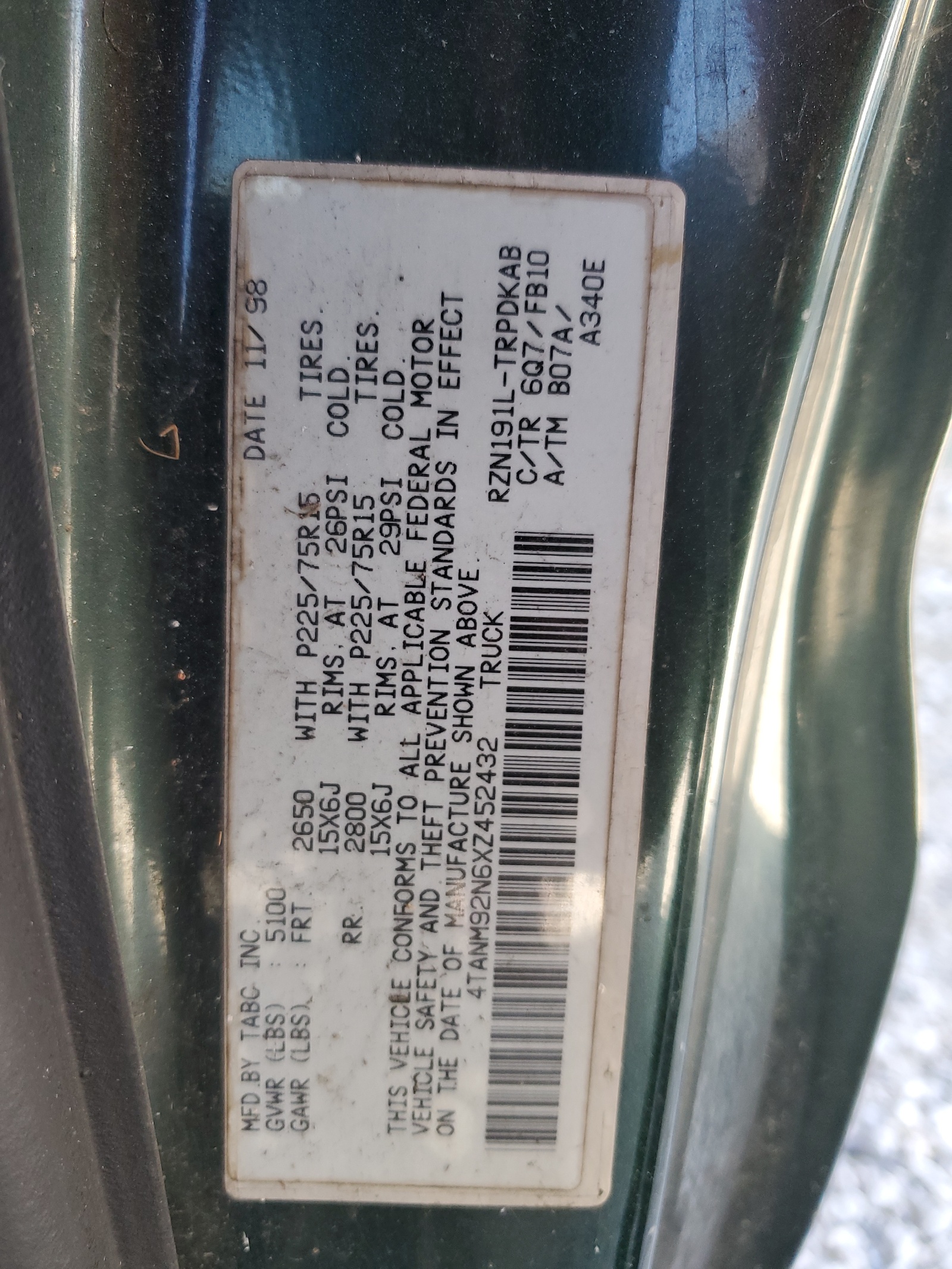 4TANM92N6XZ452432 1999 Toyota Tacoma Prerunner