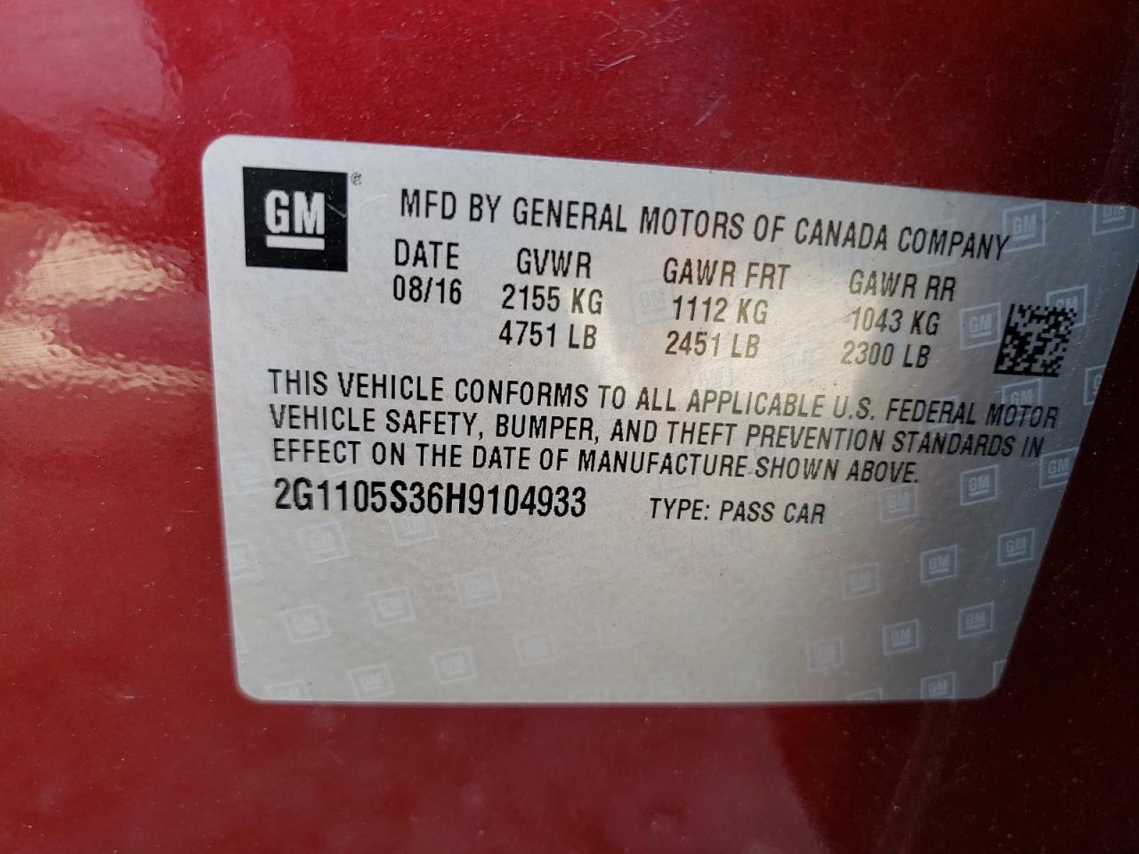 2G1105S36H9104933 2017 Chevrolet Impala Lt