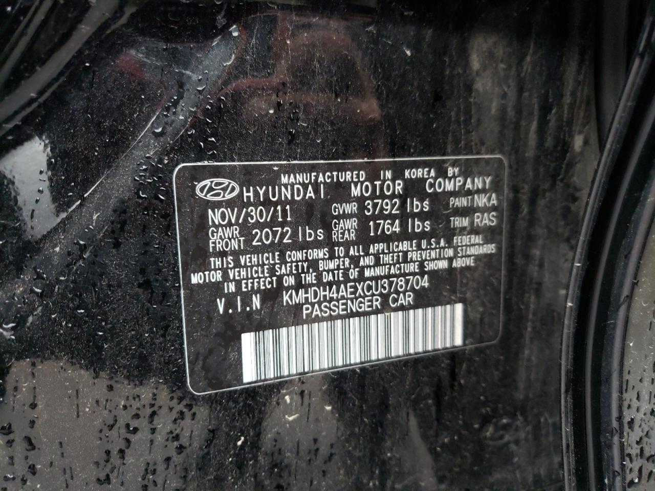 2012 Hyundai Elantra Gls VIN: KMHDH4AEXCU378704 Lot: 68477243