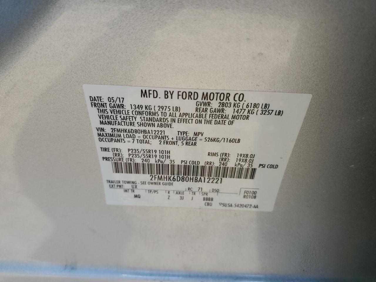 VIN 2FMHK6D80HBA12221 2017 FORD FLEX no.10