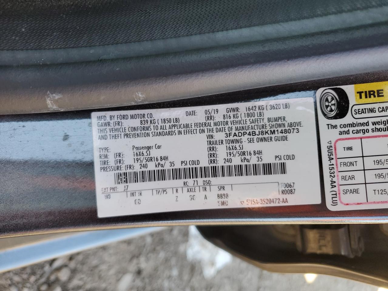 2019 Ford Fiesta Se VIN: 3FADP4BJ8KM148073 Lot: 78342473