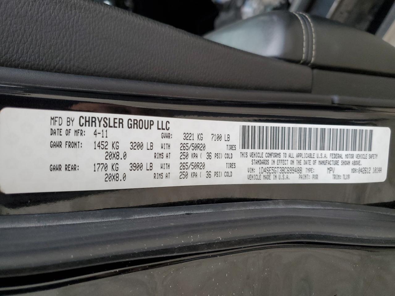 2011 Dodge Durango Citadel VIN: 1D4SE5GT3BC699488 Lot: 50176454