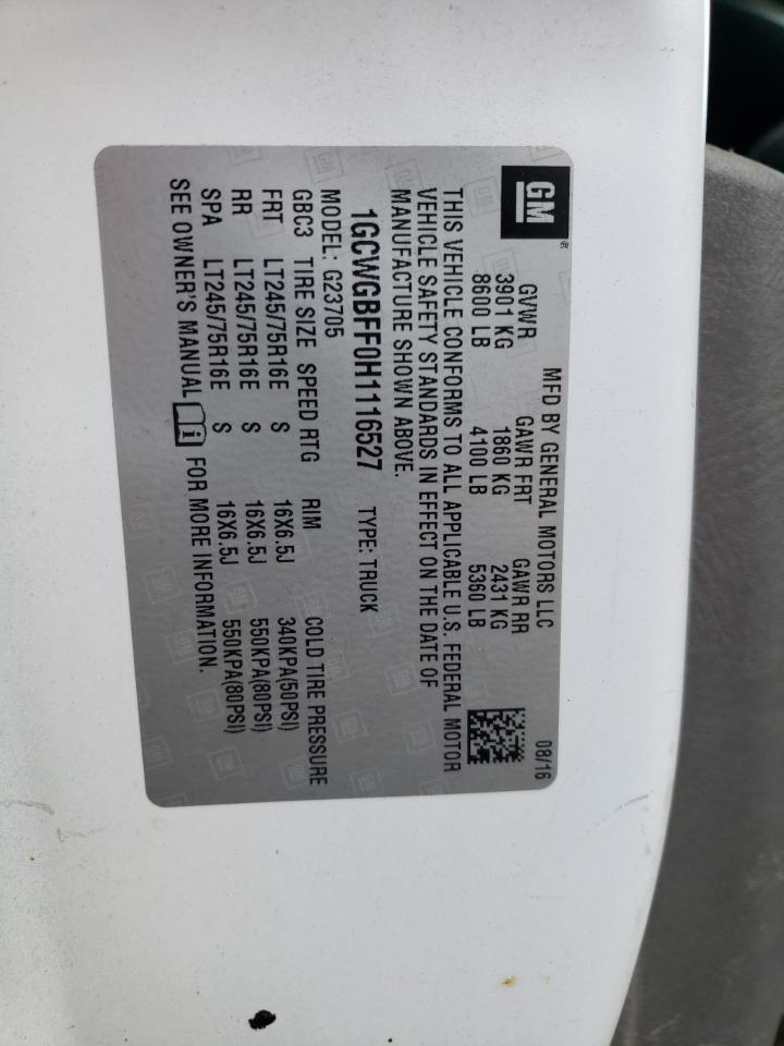 2017 Chevrolet Express G2500 VIN: 1GCWGBFF0H1116527 Lot: 68232333