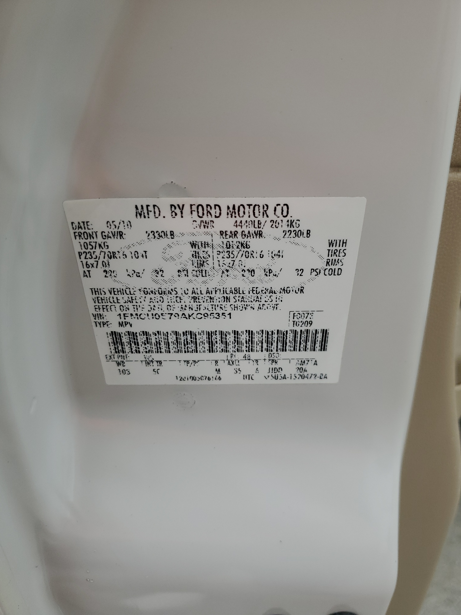 1FMCU0E79AKC95351 2010 Ford Escape Limited