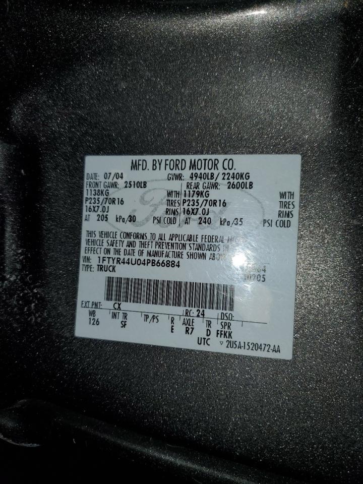 2004 Ford Ranger Super Cab VIN: 1FTYR44U04PB66884 Lot: 66116923