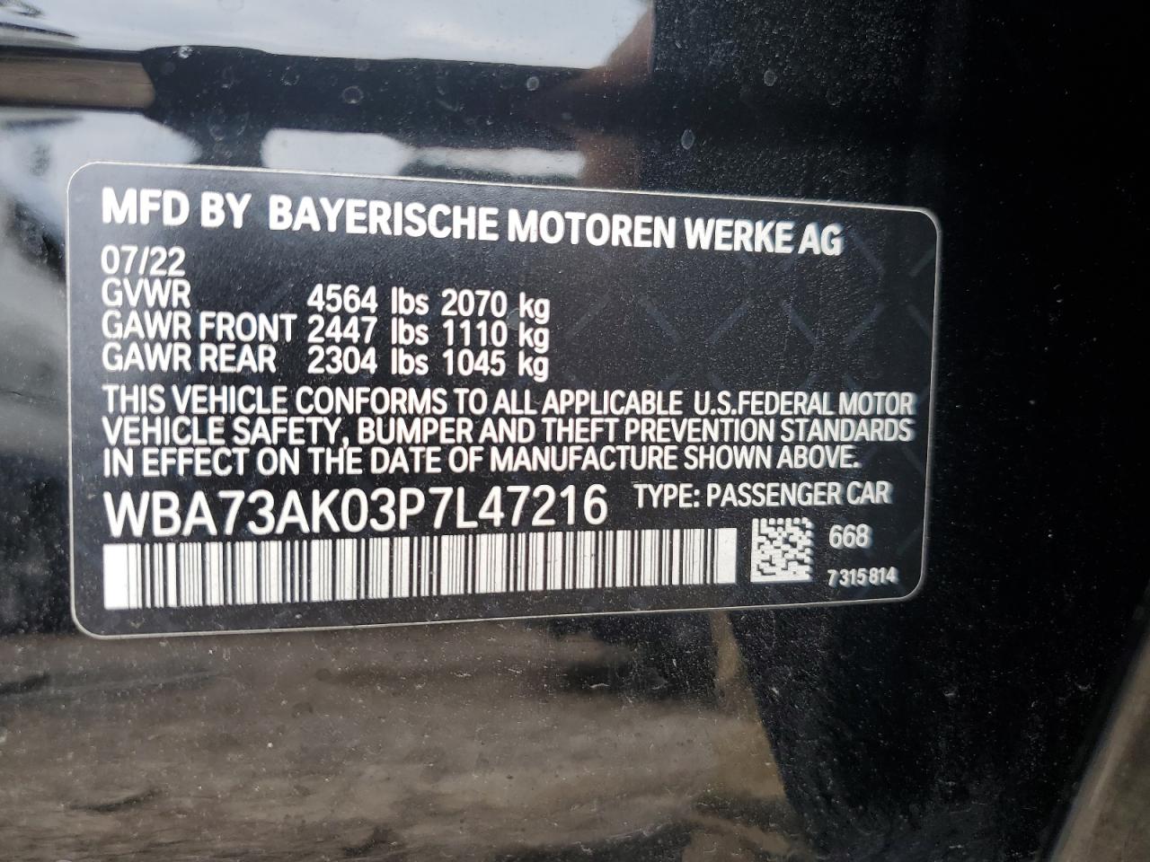2023 BMW 228Xi VIN: WBA73AK03P7L47216 Lot: 69062273