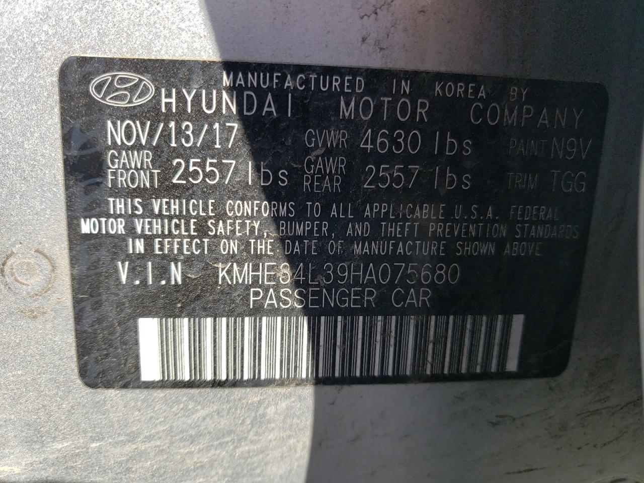 2017 Hyundai Sonata Hybrid VIN: KMHE34L39HA075680 Lot: 67940193