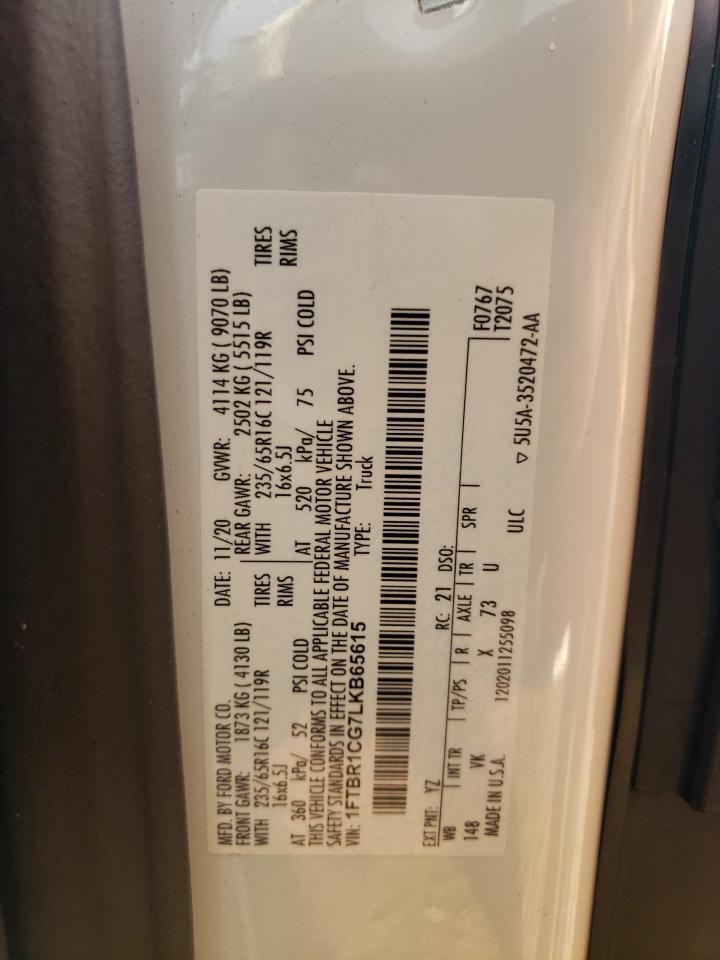 2020 Ford Transit T-250 VIN: 1FTBR1CG7LKB65615 Lot: 65626853