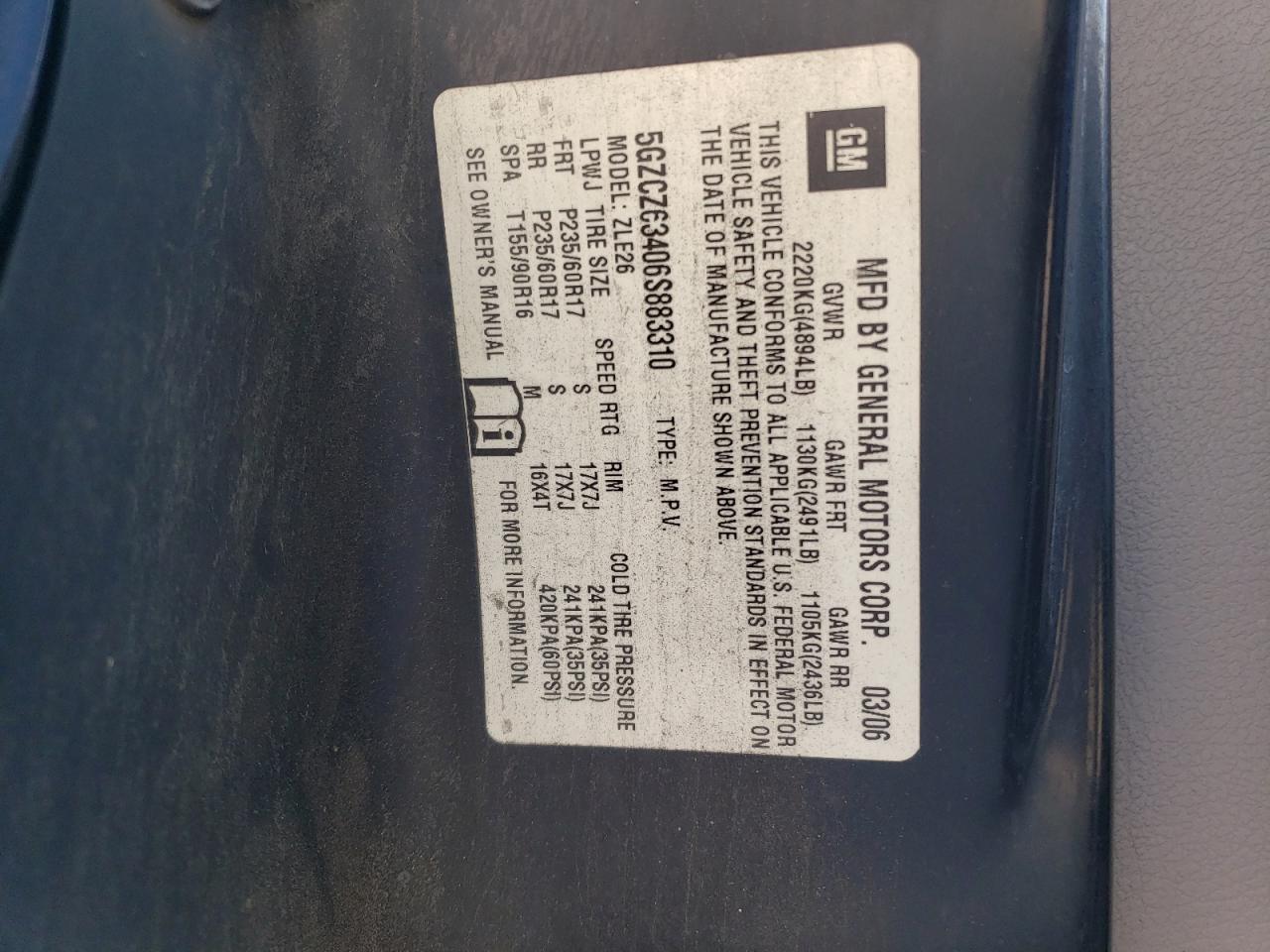 2006 Saturn Vue VIN: 5GZCZ63406S883310 Lot: 60317473