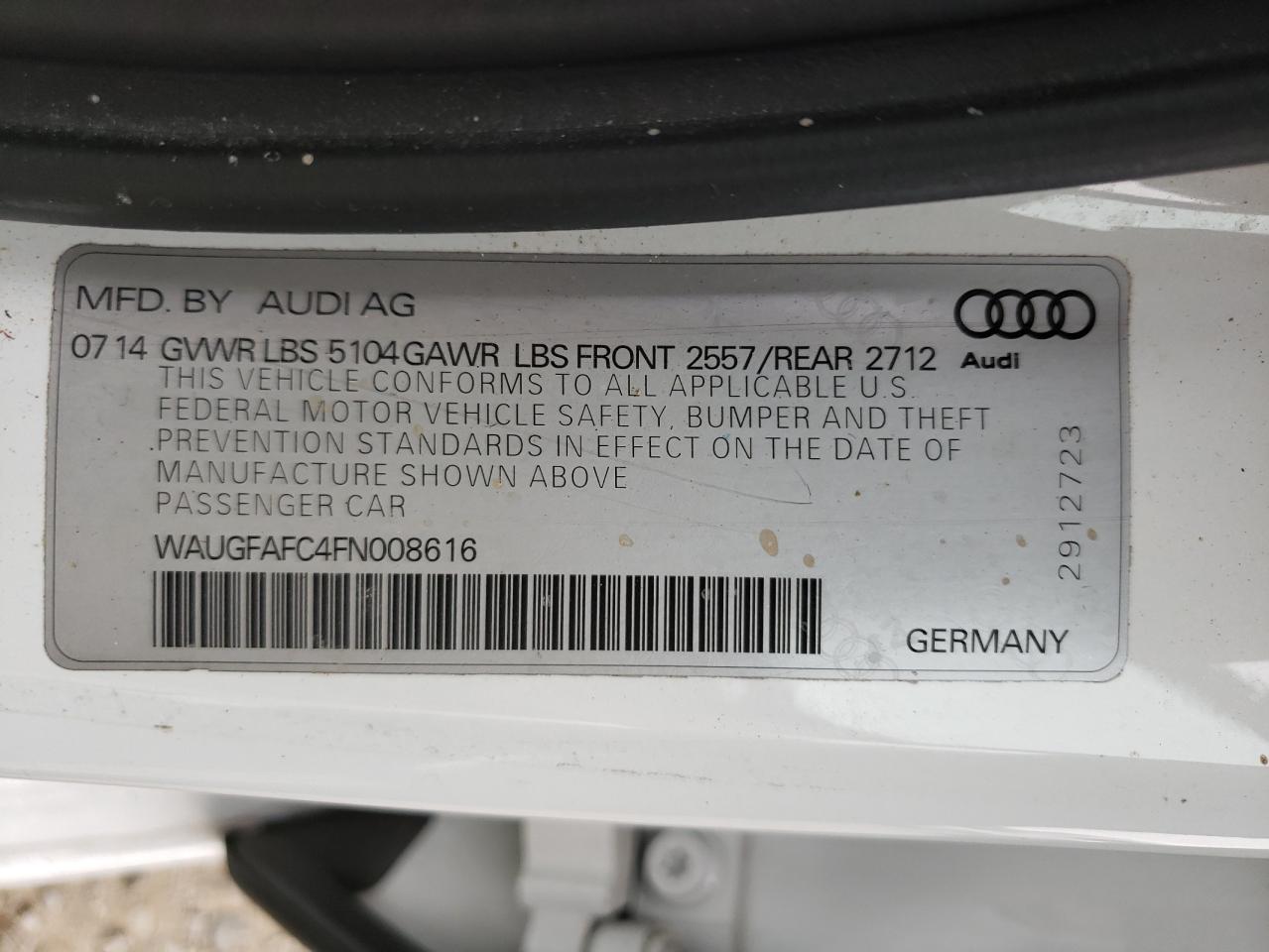 2015 Audi A6 Premium Plus VIN: WAUGFAFC4FN008616 Lot: 67442543